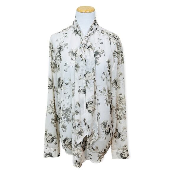 ASOS DESIGN Unisex Sheer Floral Vintage Blouse MEDIUM Neck Bow Shirt - Picture 1 of 10